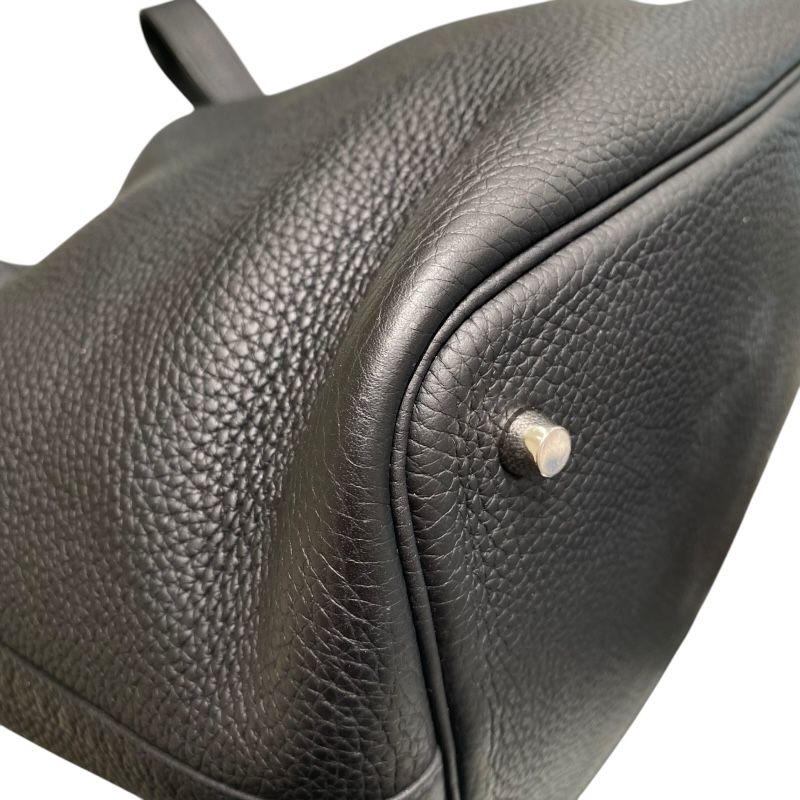 HERMES Picotin Lock MM Black Togo Leather Handbag with Silver Hardware