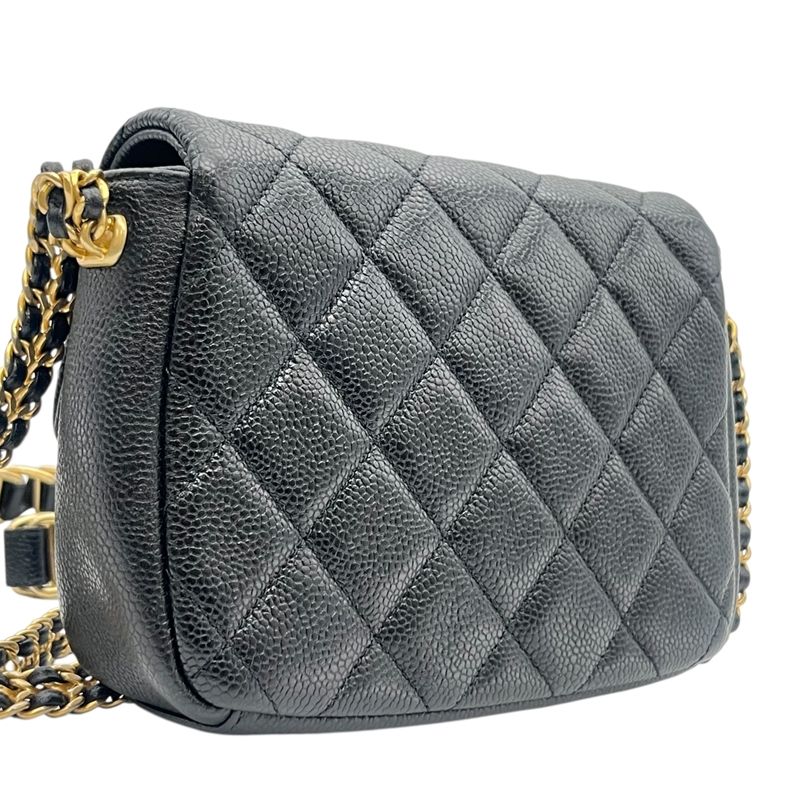 CHANEL Matelassé Mini Flap Bag - Black Caviar with Gold Hardware