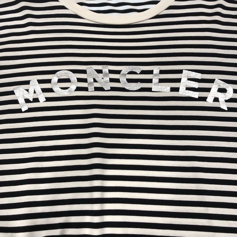 MONCLER Striped Logo Print Cotton T-Shirt - Size L