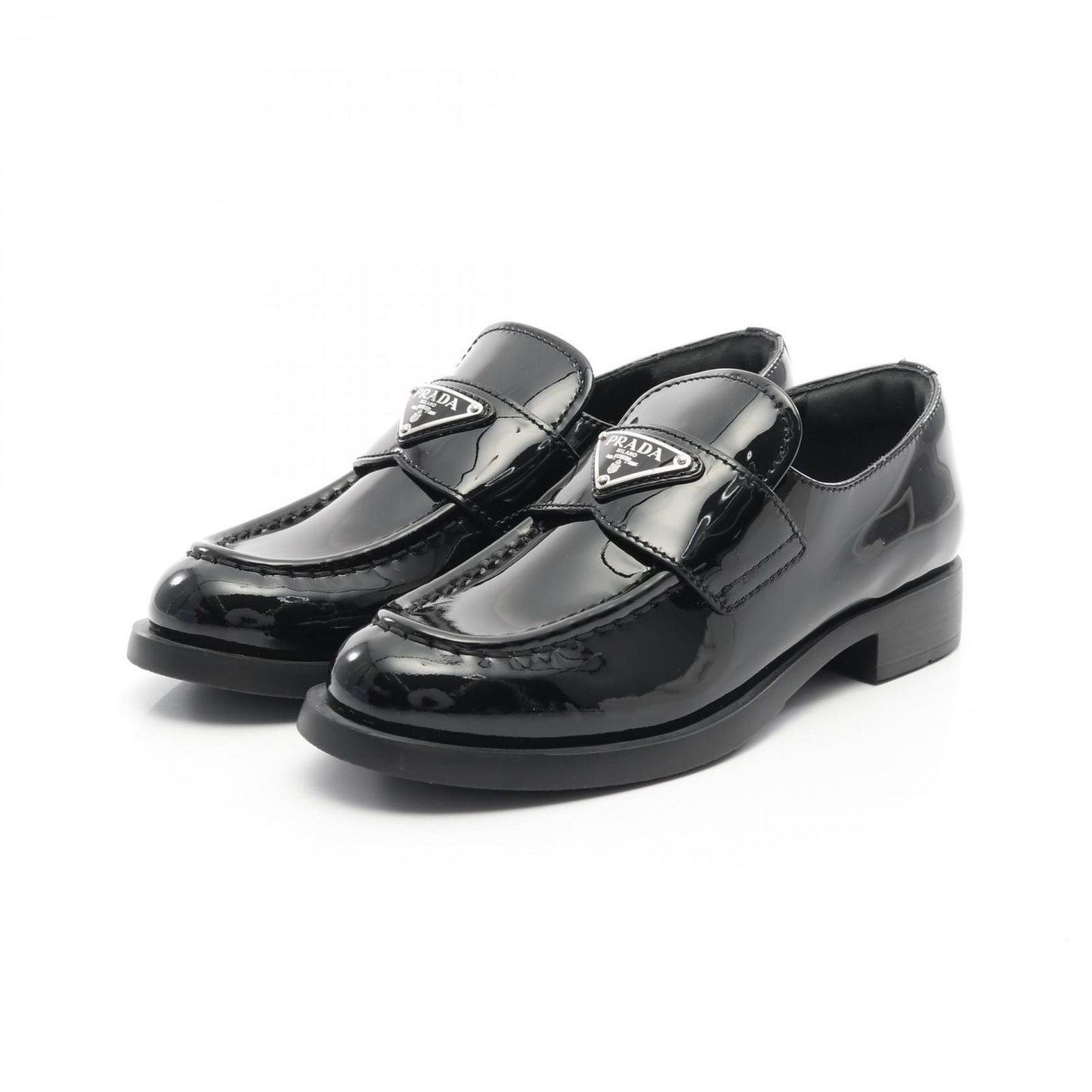 PRADA Triangle Logo Loafers in Black Patent Leather - Unworn Luxury