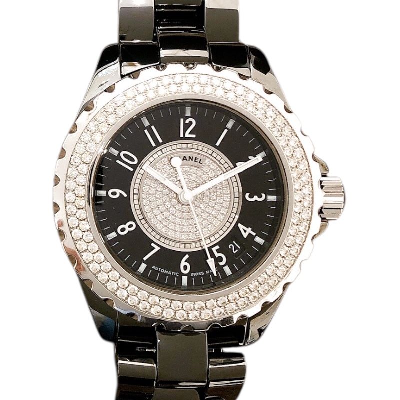 CHANEL J12 38mm Black Ceramic Diamond Men's Watch H1709