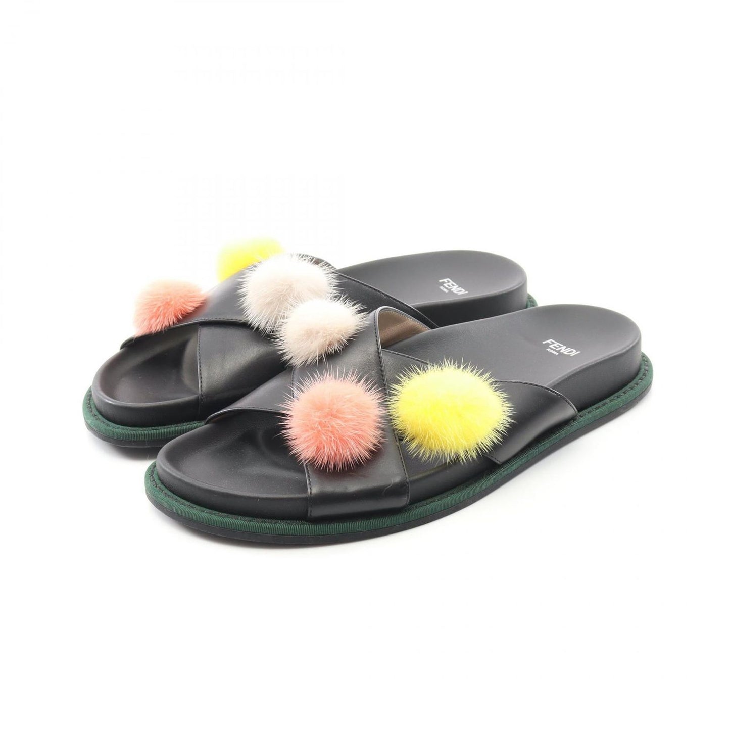 FENDI Leather & Fur Sandals - Elegant Black & Multicolor Design