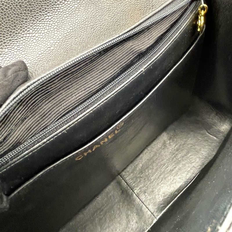 CHANEL Black Caviar Chain Shoulder Bag with Gold Hardware