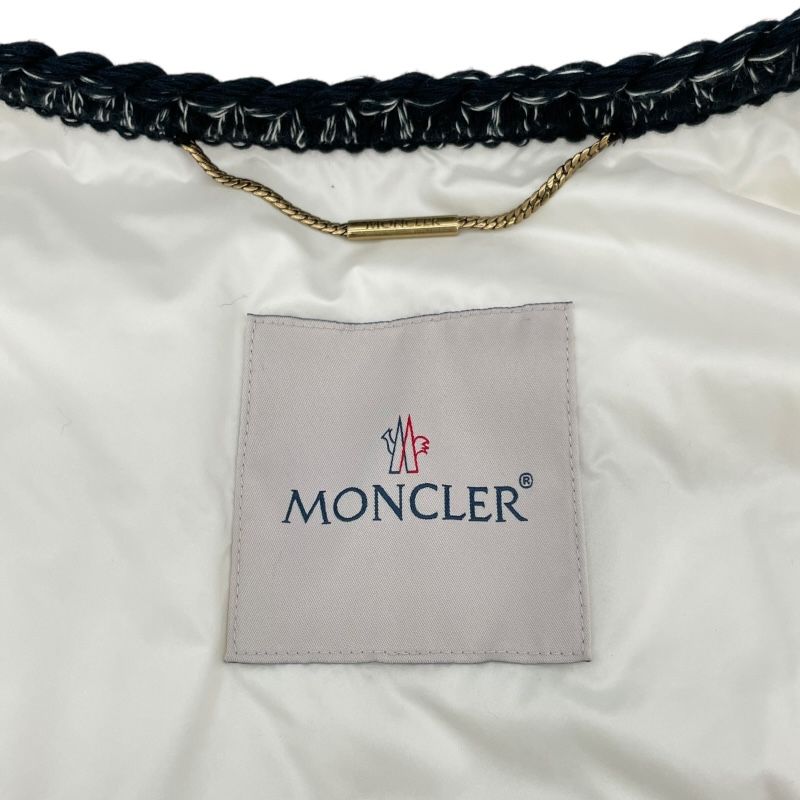 Moncler ELIADI Black Wool No-Collar Tweed Down Jacket for Women