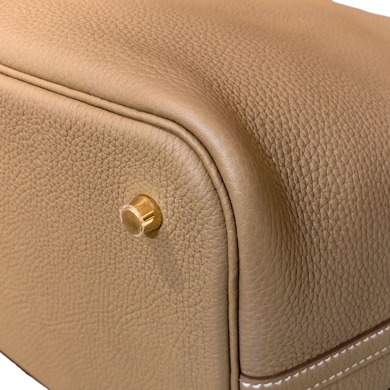 HERMES Picotin Lock MM Handbag in Etoupe with Gold Hardware