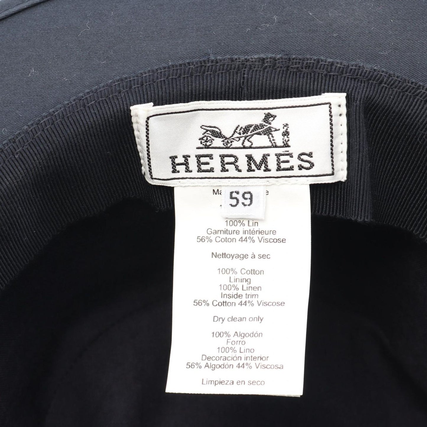 HERMES Navy Canvas Hat with H Embroidery - Unisex Elegance