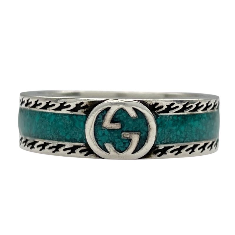 GUCCI Interlocking G Ring in Silver with Turquoise Enamel