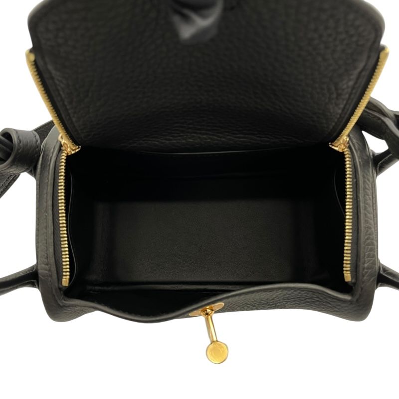 HERMES Lindy Mini Black Togo Leather Shoulder Bag with Gold Hardware