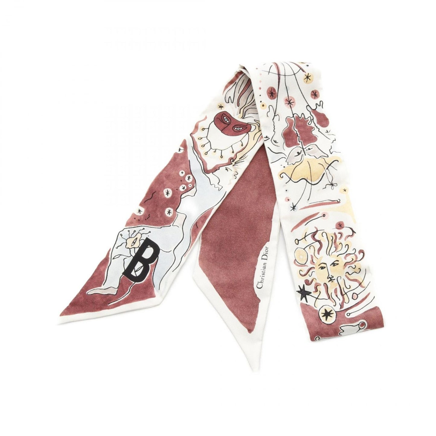 Dior Mitzah Silk Scarf - Exquisite Burgundy & White Elegance