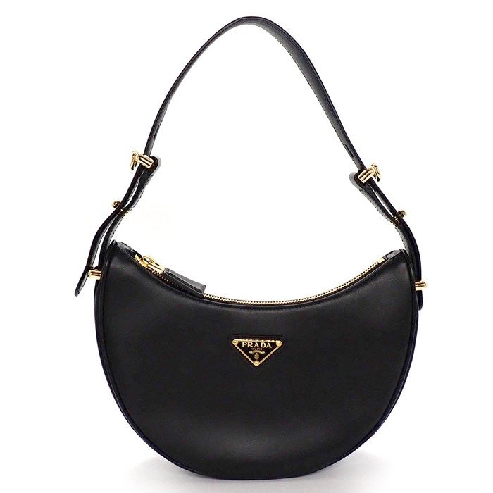 PRADA Arke Small Calf Leather Handbag - Black with Gold Accents