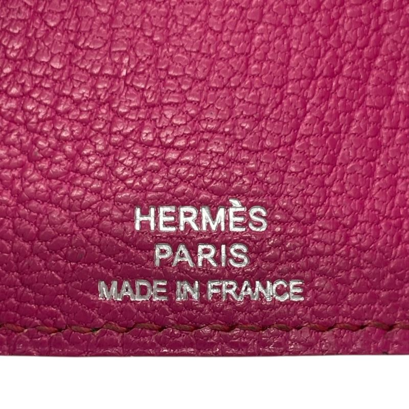 HERMES Béarn Key Case in Fuchsia Pink with Silver Hardware