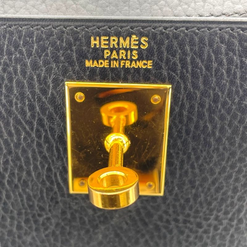 HERMES Kelly 32 Black Ardennes Handbag with Gold Hardware