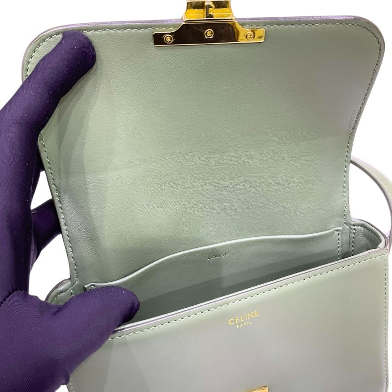 CELINE Triomphe Shoulder Bag in Khaki Shiny Calfskin