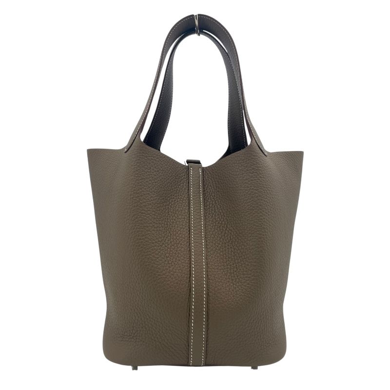 HERMES Picotin Lock MM Handbag in Etoupe with Silver Hardware