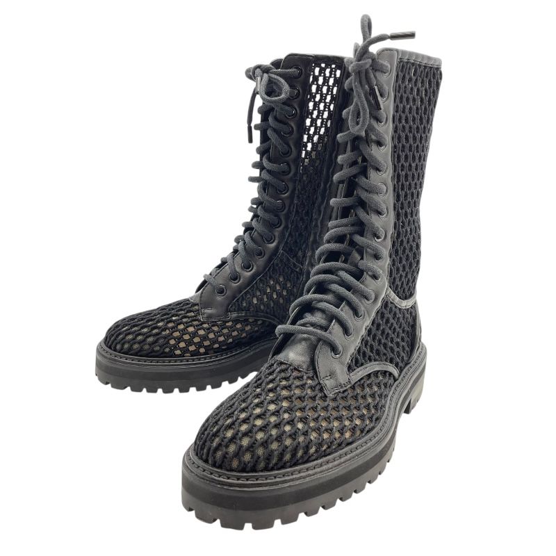 Jimmy Choo Black Leather Mesh Lace-Up Boots - Size 36