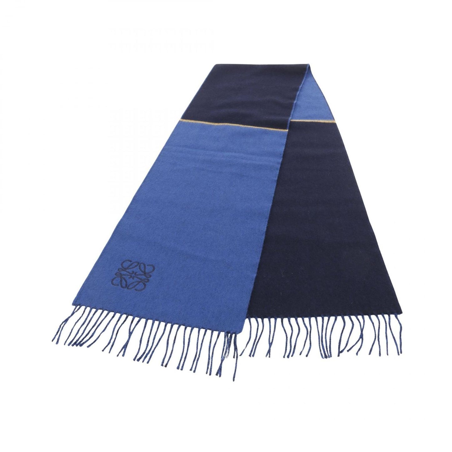 LOEWE Anagram Wool & Cashmere Scarf in Blue & Yellow