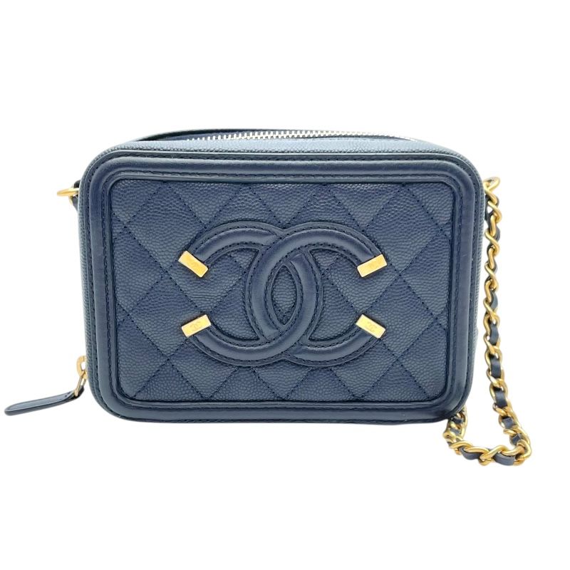 CHANEL CC Figree Shoulder Bag - Navy Caviar with Gold Hardware