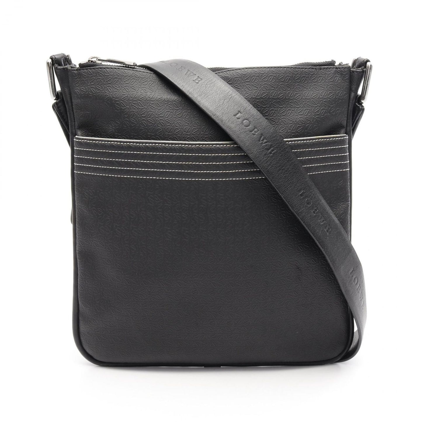 LOEWE Black Leather Repeat Anagram Shoulder Bag - Unisex