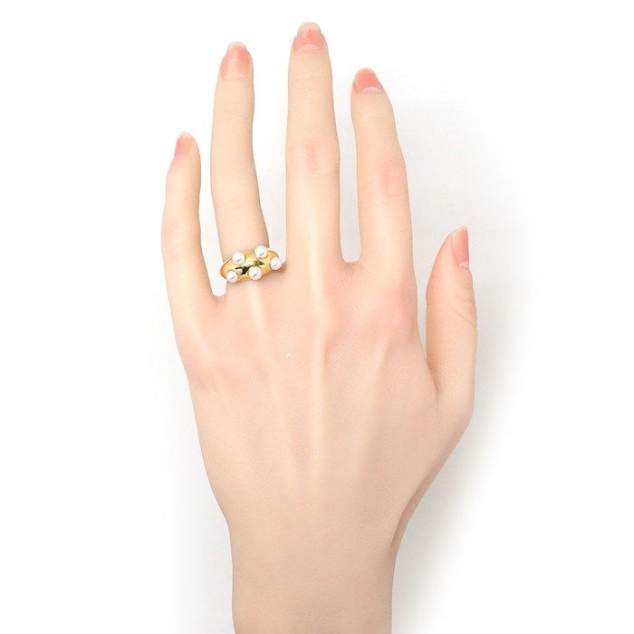 MIKIMOTO 5-Point Pearl Ring in K18 Yellow Gold - Size 8