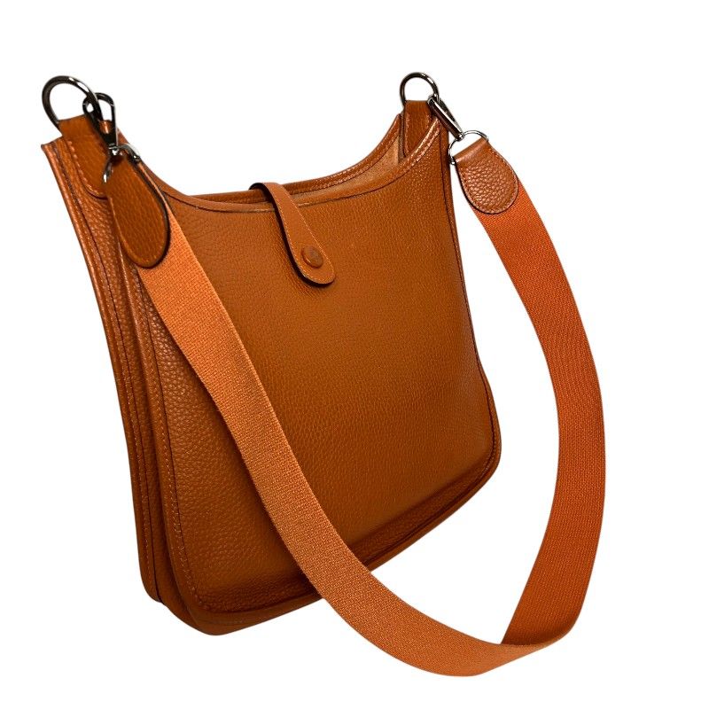 HERMES Evelyne 1PM Orange Togo Leather Shoulder Bag with Silver Hardware