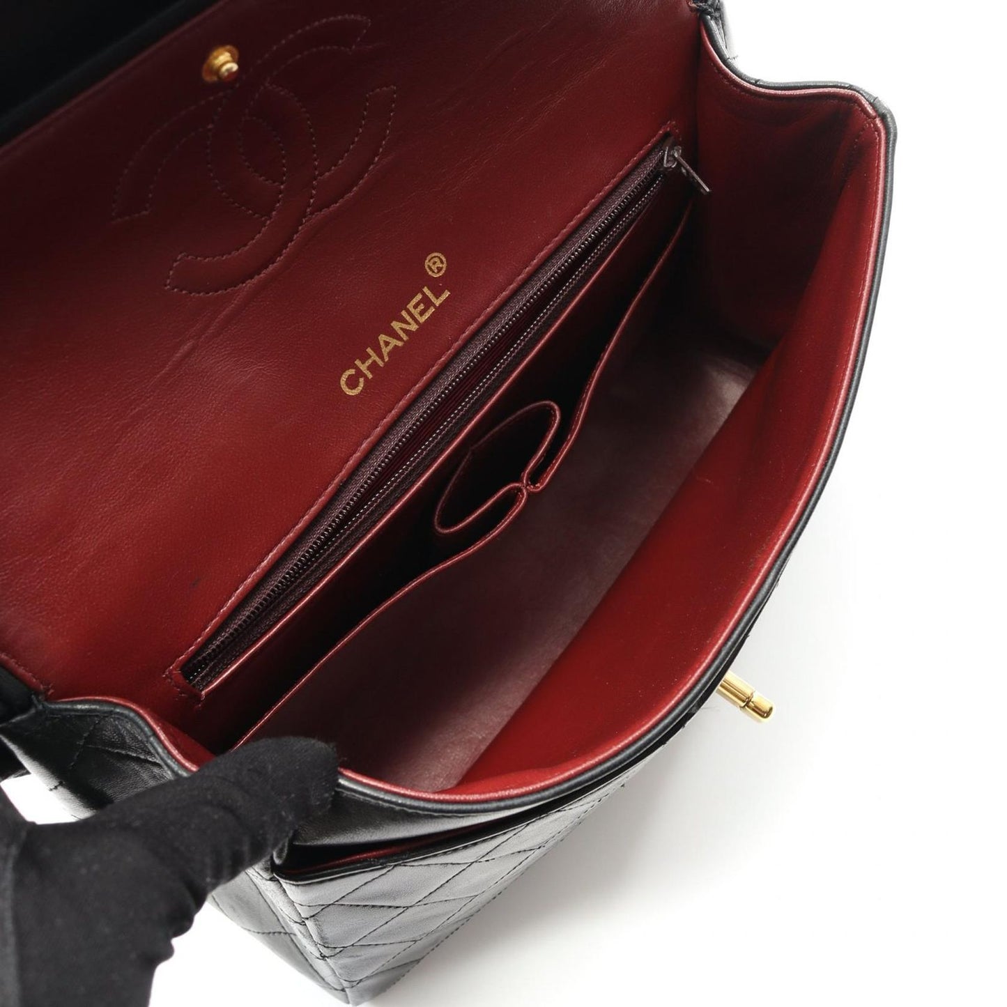 CHANEL Matelassé Double Flap Shoulder Bag in Black Lambskin