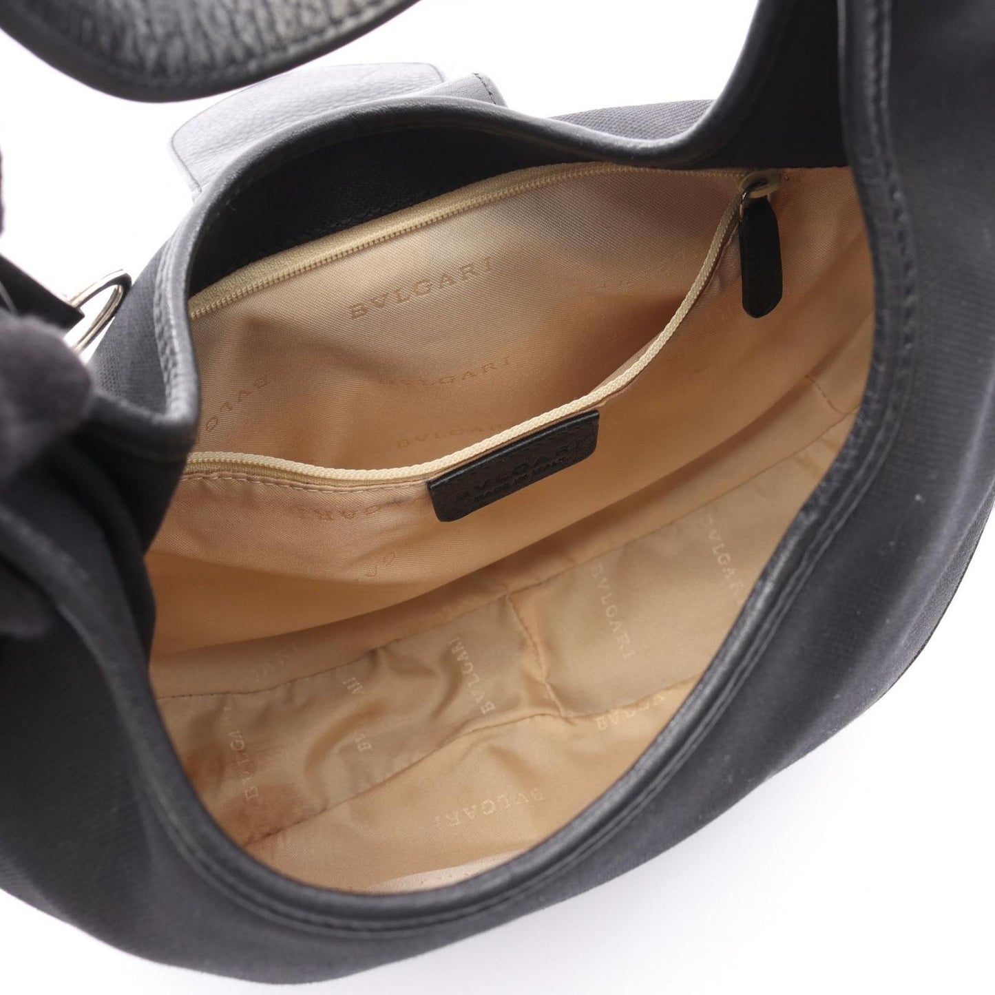 BVLGARI Black Canvas & Leather Shoulder Bag - Timeless Elegance