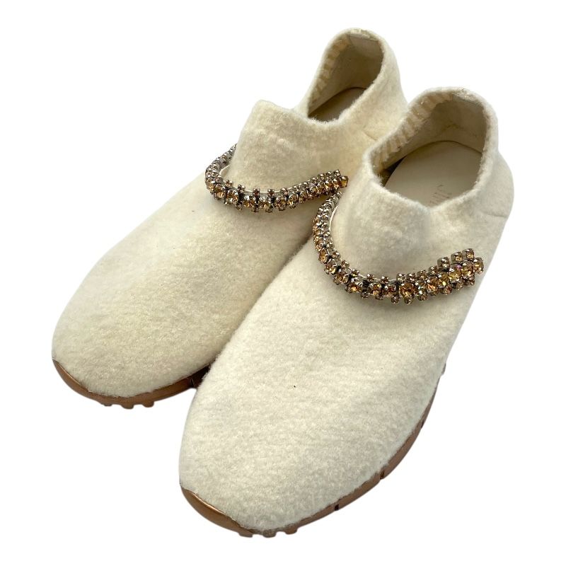 Jimmy Choo White Bejeweled Knit Slip-On Sneakers for Women