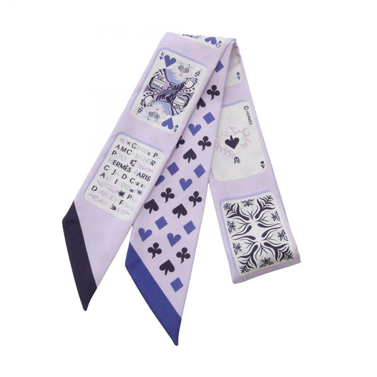 HERMES Jeu de Cartes Twilly Scarf in Purple Silk - Exquisite Luxury