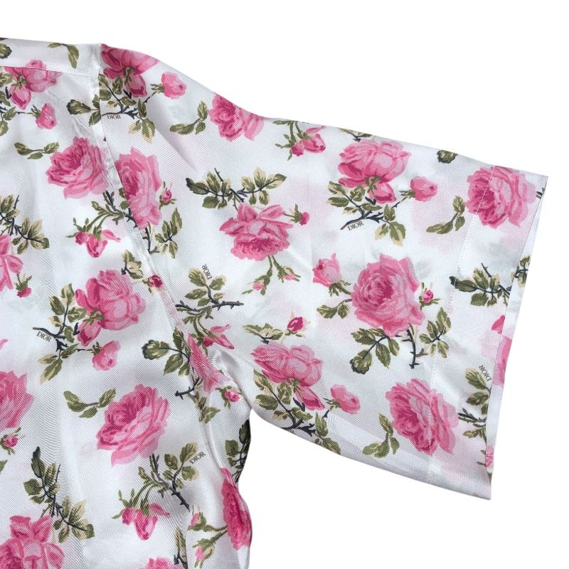 Christian Dior Floral Silk Short Sleeve Shirt - White, Size 39