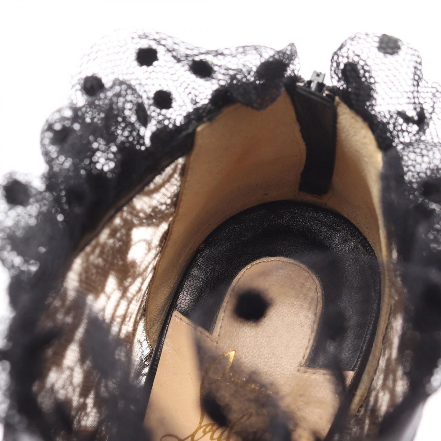 Christian Louboutin Black Leather Lace Open-Toe Booties - Size 35