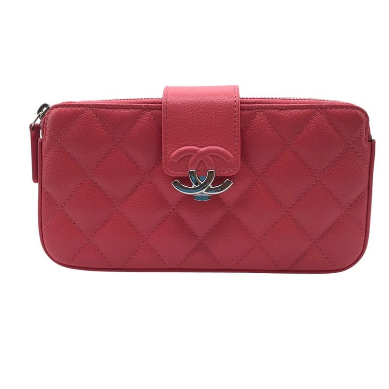 CHANEL Matelassé Chain Wallet in Pink with Silver Hardware