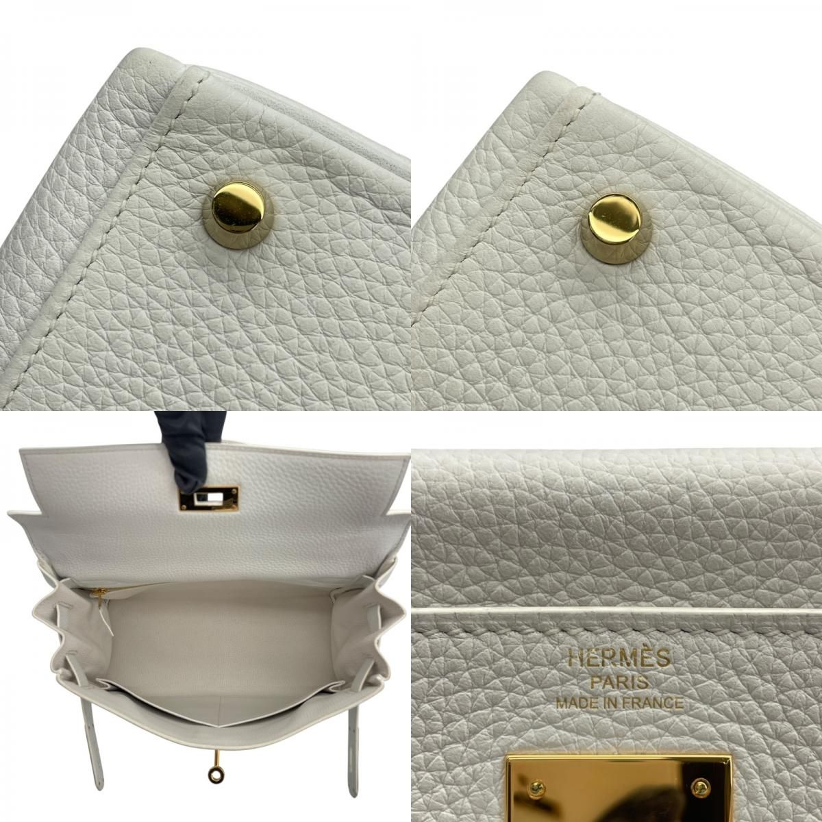 HERMES Kelly 28 White Togo Leather Shoulder Bag with Gold Hardware