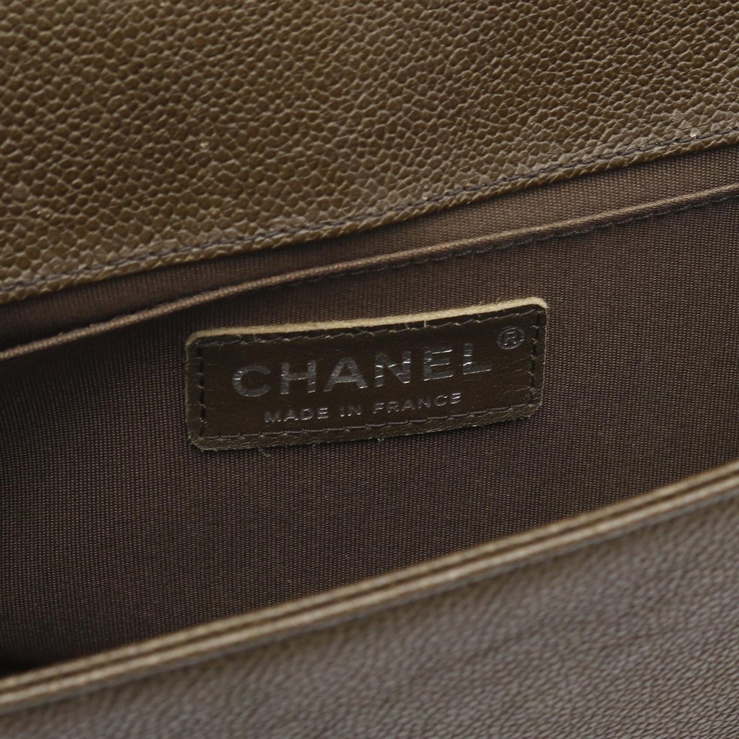 CHANEL Boy Bag A67086 in Khaki Brown Caviar Leather