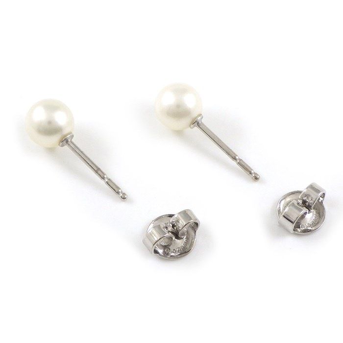 MIKIMOTO 6mm Pearl Earrings in K18 White Gold - Exquisite Craftsmanship