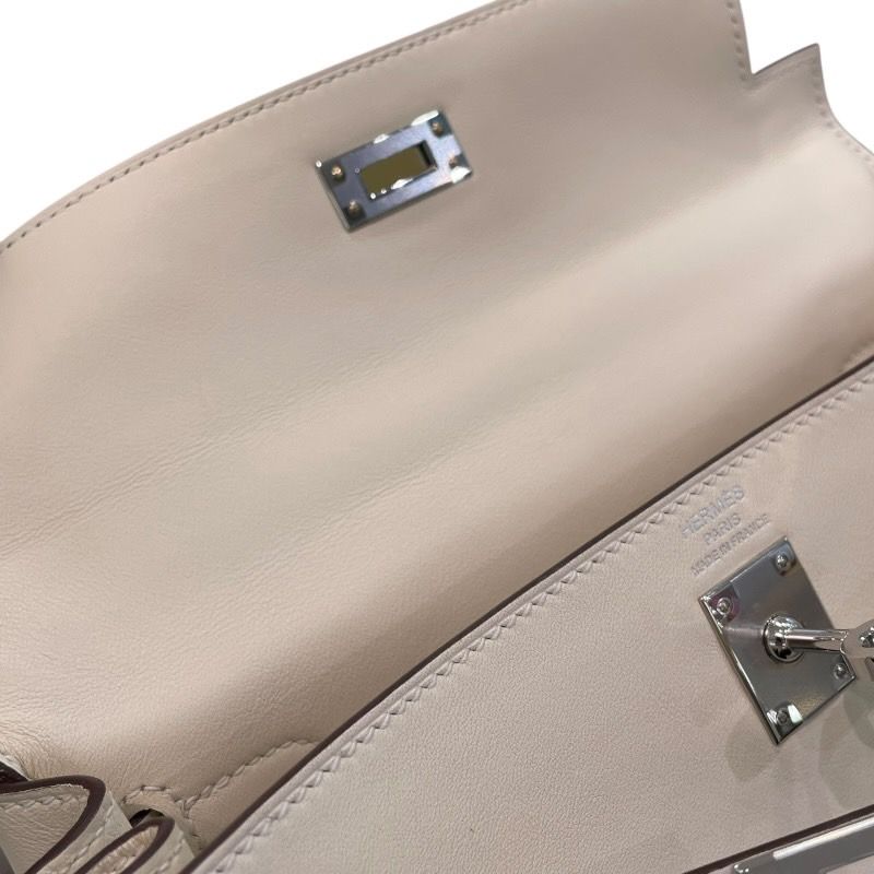 HERMES Kelly 25 In & Out Handbag - Swift Leather, Nat, Silver Hardware