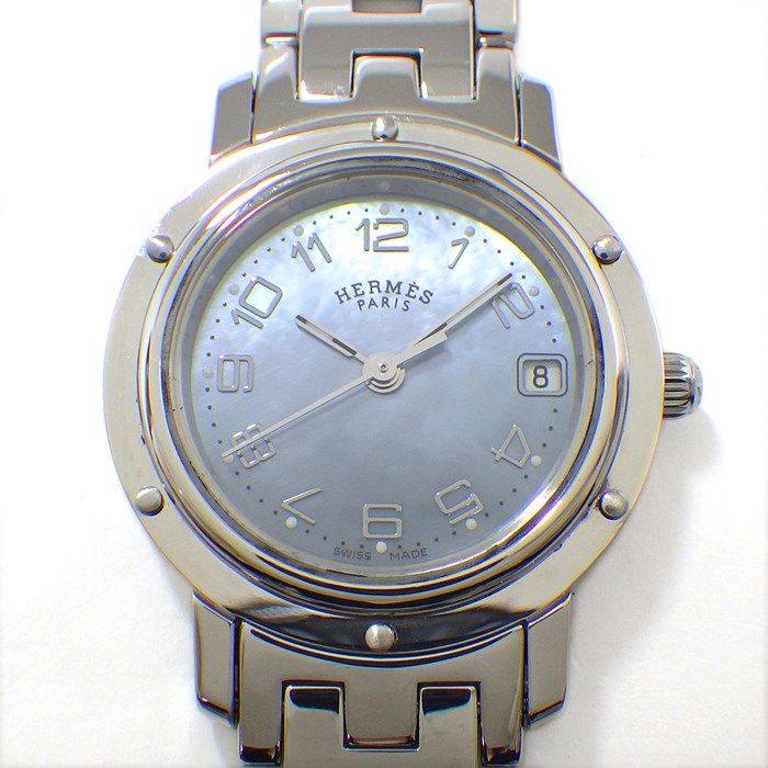 HERMES Clipper CL4.210 Blue Shell Dial Stainless Steel Watch