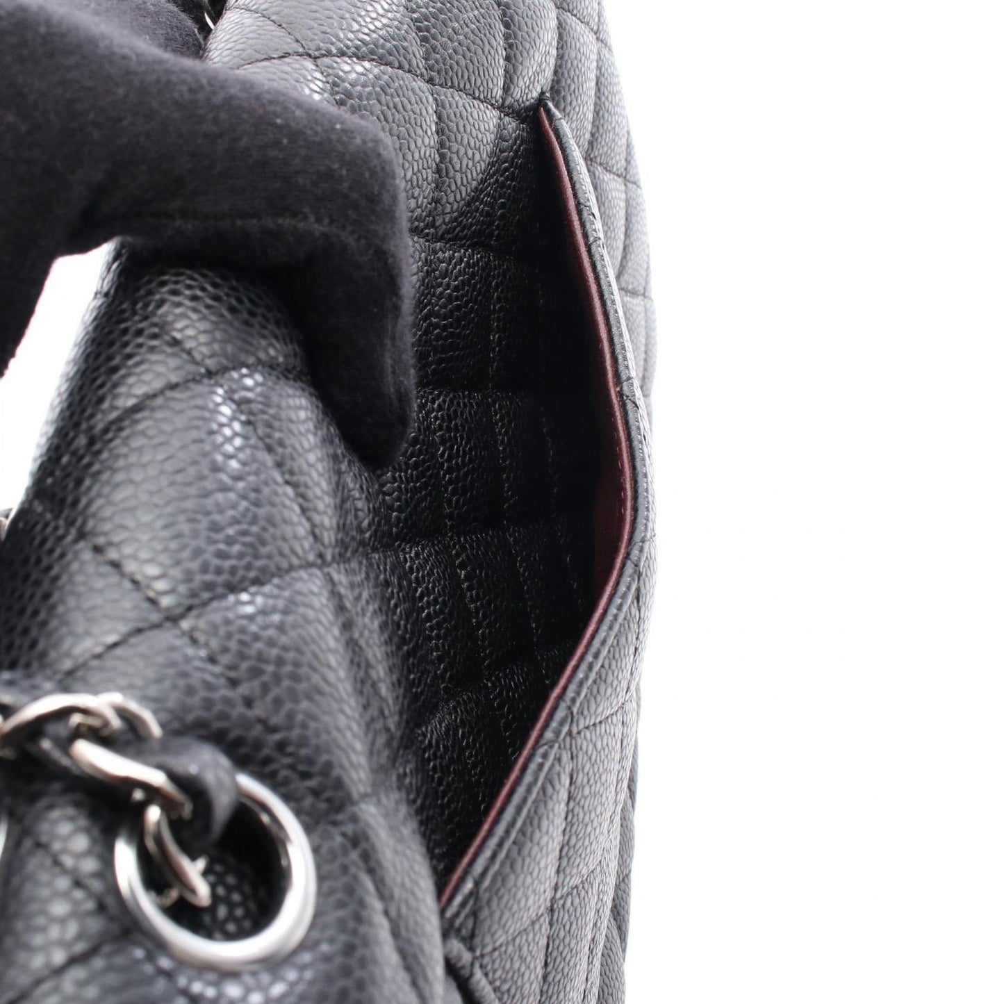 CHANEL Matelassé Double Flap Shoulder Bag in Black Caviar Skin