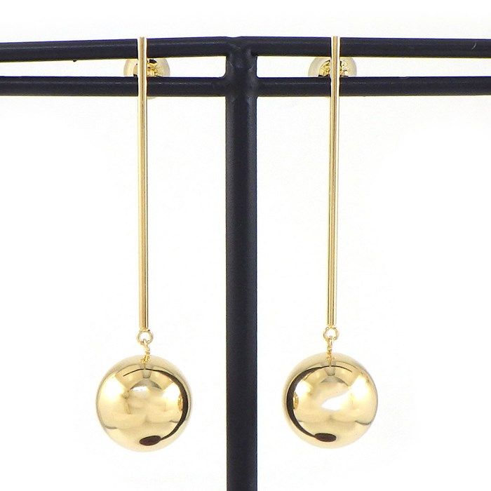 K18YG Bar Ball Earrings - Exquisite Yellow Gold Elegance