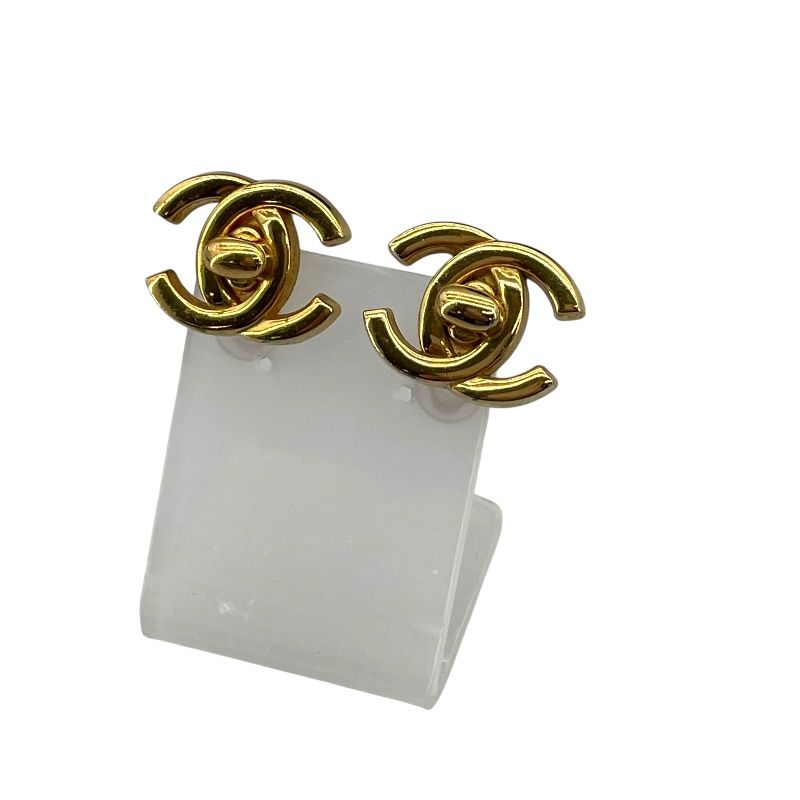 CHANEL Coco Mark Turn Lock Earrings in Gold Metal