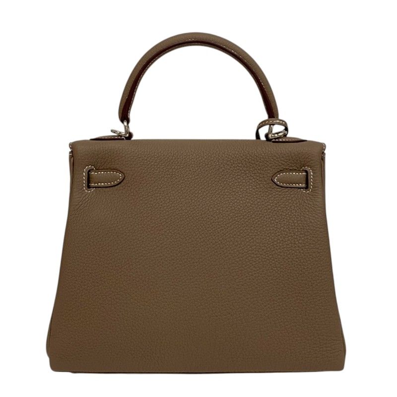 HERMES Kelly 25 Etoupe Togo Handbag with Silver Hardware