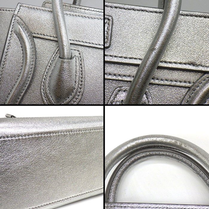 CELINE Luggage Nano Handbag in Metallic Silver - Timeless Elegance