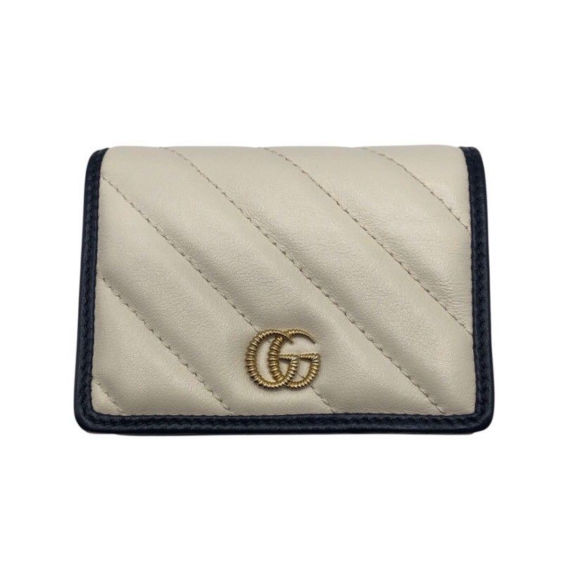 GUCCI GG Marmont Compact Wallet in Ivory & Navy Leather