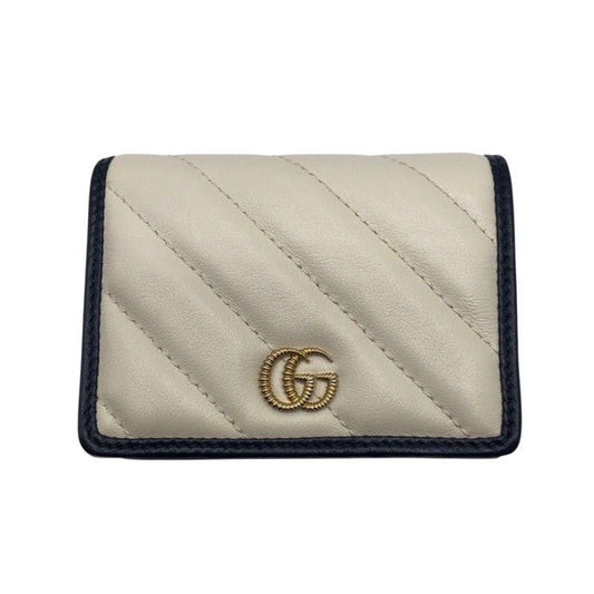 GUCCI GG Marmont Compact Wallet in Ivory & Navy Leather