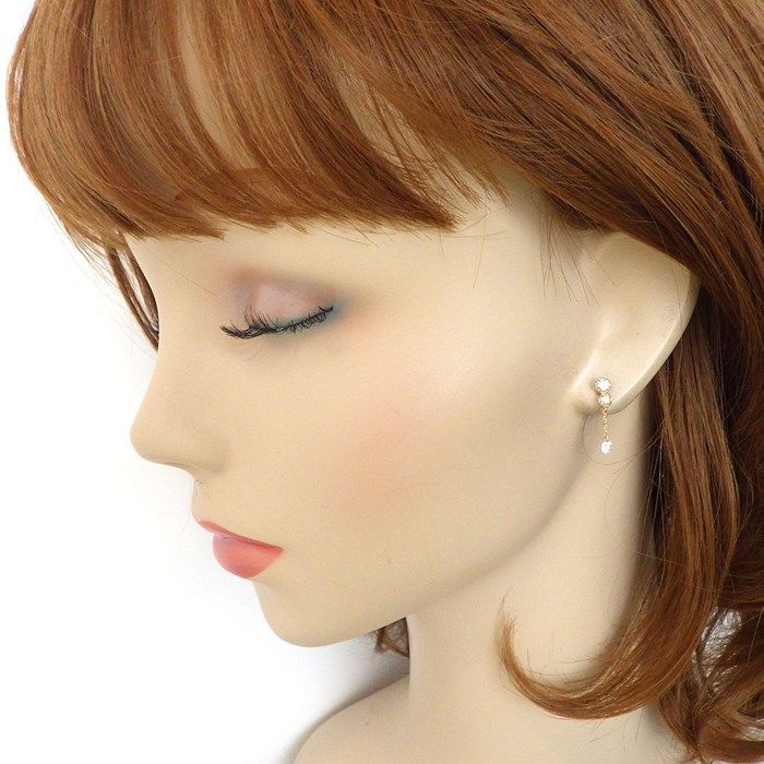 Elegant K18PG Diamond Drop Earrings - 0.11ct & 0.14ct