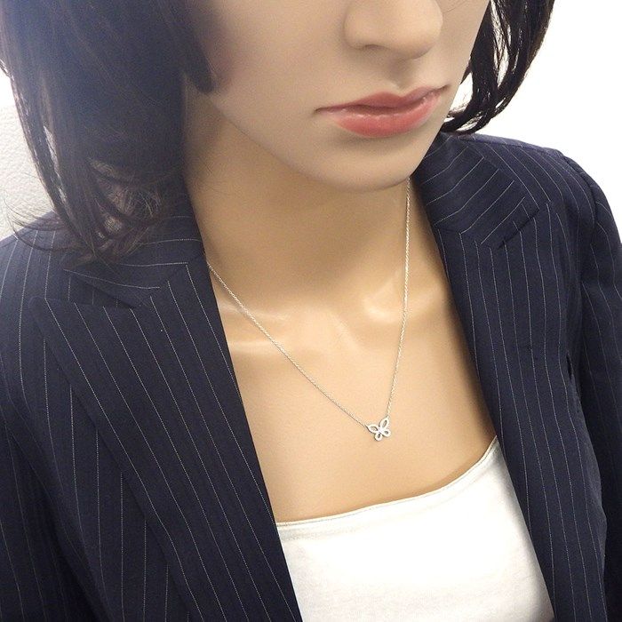 Graff Mini Butterfly Silhouette Necklace in K18WG with Diamonds