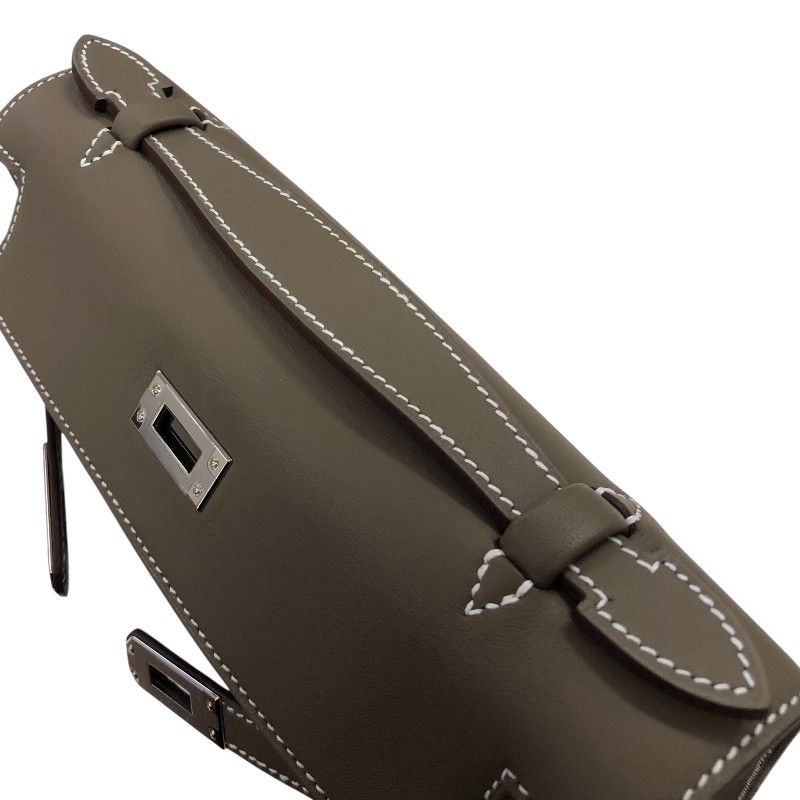 HERMES Kelly Pochette W刻 in Etoupe with Silver Hardware