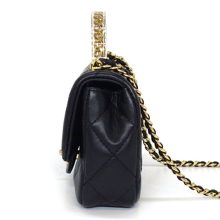 CHANEL Black Lambskin Top Handle Bag AS4847 with Gold Hardware