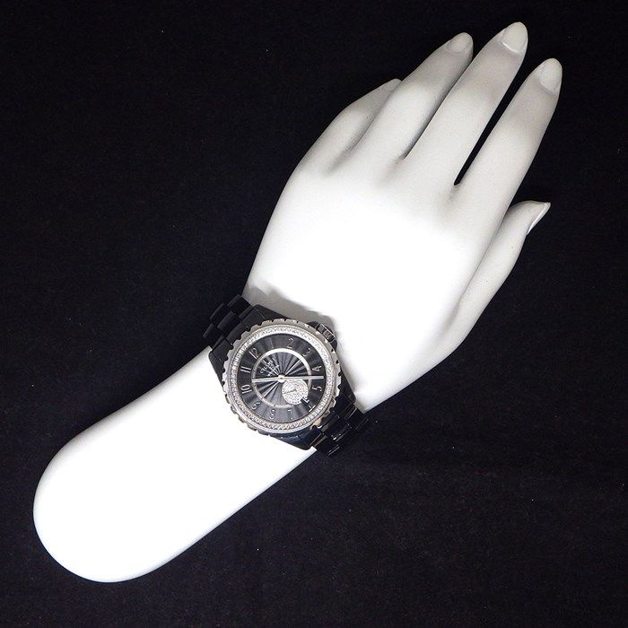 CHANEL J12-365 H3840 Black Dial Diamond Paved Automatic Watch