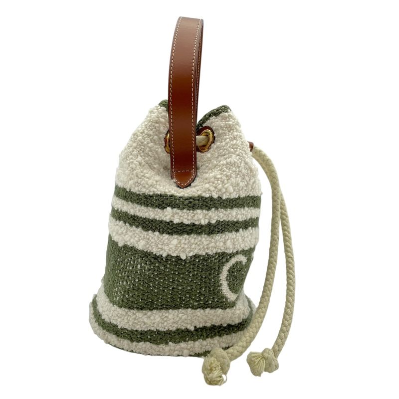 CELINE Drawstring Bag in White & Green Canvas - Exquisite Craftsmanship