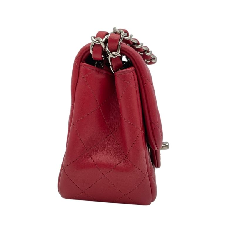 CHANEL Mini Matelassé 18 Red Lambskin Shoulder Bag with Silver Hardware